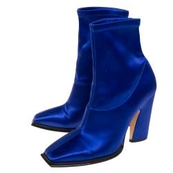 Pre Owned Jimmy Choo Blue Satin Closed Square Toe Boots Size 39