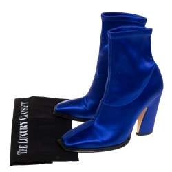 Pre Owned Jimmy Choo Blue Satin Closed Square Toe Boots Size 39