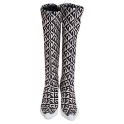 مملوكة مسبقًا Jimmy Choo White/Black Leather And Stretch Fabric Knee High Boots Size 37