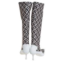 مملوكة مسبقًا Jimmy Choo White/Black Leather And Stretch Fabric Knee High Boots Size 37