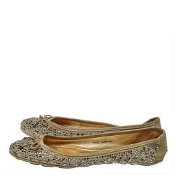 Jimmy Choo Grey Crystal Embellished Suede Weber Ballet Flats Size 38.5