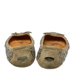 Jimmy Choo Grey Crystal Embellished Suede Weber Ballet Flats Size 38.5