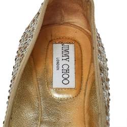 Jimmy Choo Grey Crystal Embellished Suede Weber Ballet Flats Size 38.5