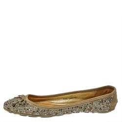 Jimmy Choo Grey Crystal Embellished Suede Weber Ballet Flats Size 38.5