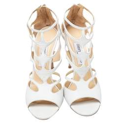 مملوكة مسبقًا Jimmy Choo White Leather Ren Caged Sandals Size 40