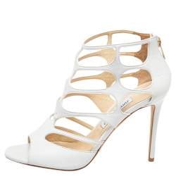 مملوكة مسبقًا Jimmy Choo White Leather Ren Caged Sandals Size 40