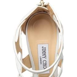مملوكة مسبقًا Jimmy Choo White Leather Ren Caged Sandals Size 40