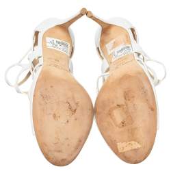 مملوكة مسبقًا Jimmy Choo White Leather Ren Caged Sandals Size 40