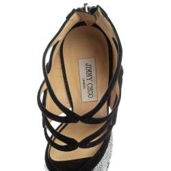 Jimmy Choo Silver/Black Suede and Sequins Tempest Sandals Size 38.5
