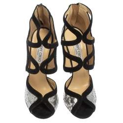 Jimmy Choo Silver/Black Suede and Sequins Tempest Sandals Size 38.5