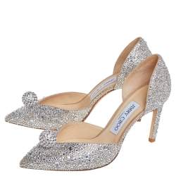 Pre Owned Jimmy Choo Silver Suede Crystal Embellishment D'Orsay Pumps Size 37.5