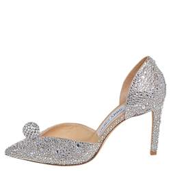 Pre Owned Jimmy Choo Silver Suede Crystal Embellishment D'Orsay Pumps Size 37.5