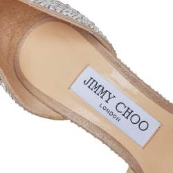 Pre Owned Jimmy Choo Silver Suede Crystal Embellishment D'Orsay Pumps Size 37.5