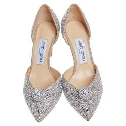 Pre Owned Jimmy Choo Silver Suede Crystal Embellishment D'Orsay Pumps Size 37.5