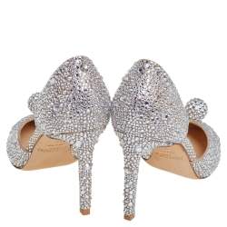 Pre Owned Jimmy Choo Silver Suede Crystal Embellishment D'Orsay Pumps Size 37.5