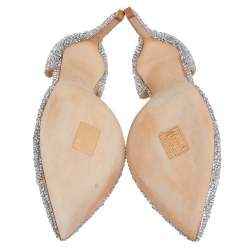 Pre Owned Jimmy Choo Silver Suede Crystal Embellishment D'Orsay Pumps Size 37.5