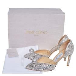 Pre Owned Jimmy Choo Silver Suede Crystal Embellishment D'Orsay Pumps Size 37.5