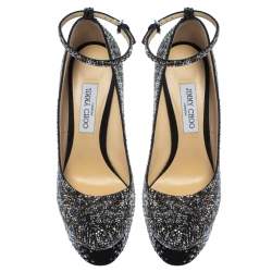 JIMMY CHOO Black Suede Platform Crystals Klerise  Pumps Size 41
