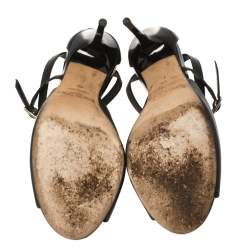 Pre Owned صندل جيمي تشو سير كاحل جلد أسود مقاس 40