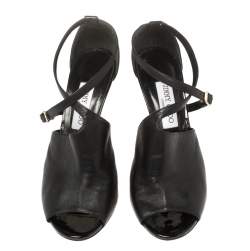 Pre Owned صندل جيمي تشو سير كاحل جلد أسود مقاس 40