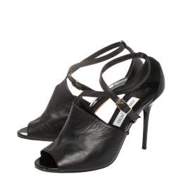 Pre Owned صندل جيمي تشو سير كاحل جلد أسود مقاس 40