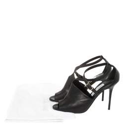 Pre Owned صندل جيمي تشو سير كاحل جلد أسود مقاس 40