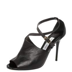 Pre Owned صندل جيمي تشو سير كاحل جلد أسود مقاس 40