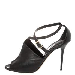 Pre Owned صندل جيمي تشو سير كاحل جلد أسود مقاس 40