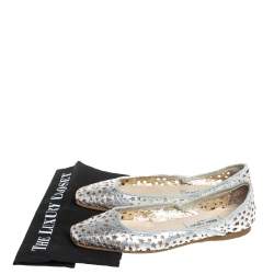 Pre Owned Jimmy Choo Silver Leather Laser Cut Ballet Flats Size 41