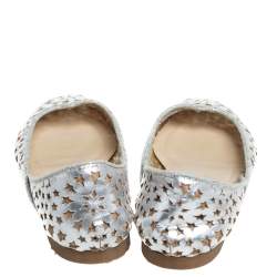 Pre Owned Jimmy Choo Silver Leather Laser Cut Ballet Flats Size 41