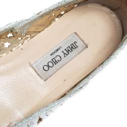 Pre Owned Jimmy Choo Silver Leather Laser Cut Ballet Flats Size 41