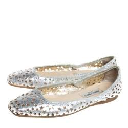 Pre Owned Jimmy Choo Silver Leather Laser Cut Ballet Flats Size 41