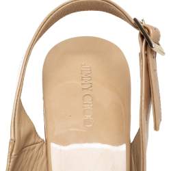 Pre Owned Jimmy Choo Beige Patent Leather  Cork Wedge Sandals Size 39