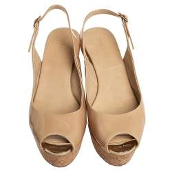 Pre Owned Jimmy Choo Beige Patent Leather  Cork Wedge Sandals Size 39