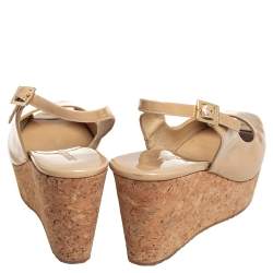Pre Owned Jimmy Choo Beige Patent Leather  Cork Wedge Sandals Size 39