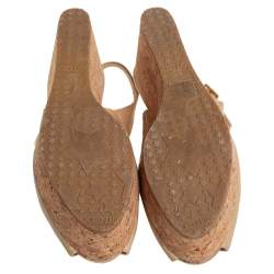 Pre Owned Jimmy Choo Beige Patent Leather  Cork Wedge Sandals Size 39