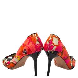 Jimmy Choo Multicolor Floral Print Canvas Bow Peep Toe Pumps Size 40
