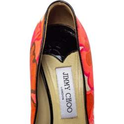 Jimmy Choo Multicolor Floral Print Canvas Bow Peep Toe Pumps Size 40