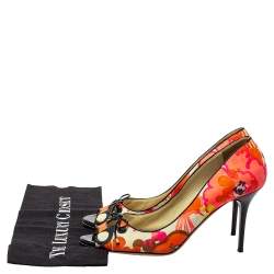 Jimmy Choo Multicolor Floral Print Canvas Bow Peep Toe Pumps Size 40