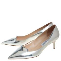 Pre Owned Jimmy Choo Silver Leather Allure Pointed Toe Pumps Size 39