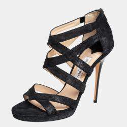 Jimmy Choo Black Suede Strappy Sandals Size 41