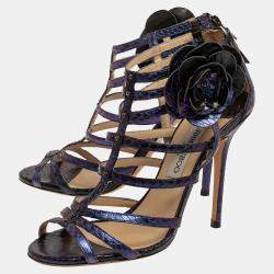 Pre Owned Jimmy Choo Holographic Purple Leather Opulance Gladiator Sandals Size 40
