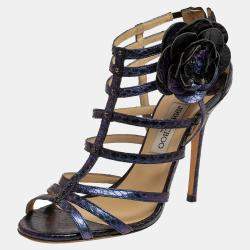 Pre Owned Jimmy Choo Holographic Purple Leather Opulance Gladiator Sandals Size 40