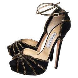 Pre Owned صندل جيمي تشو كالبا سويدي أسود بحزام للكاحل مقاس 39