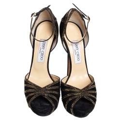 Pre Owned صندل جيمي تشو كالبا سويدي أسود بحزام للكاحل مقاس 39