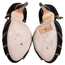 Pre Owned صندل جيمي تشو كالبا سويدي أسود بحزام للكاحل مقاس 39