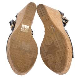 Pre Owned Jimmy Choo Black Patent Leather Cork Wedge Sandals Size 38