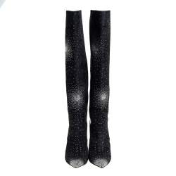 Jimmy Choo Black Suede Embellishment Mavis 100  Knee Length Boots Size 40