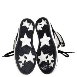 Pre Owned Jimmy Choo White/Black Suede And Snakeskin Embossed High Top Sneakers Size 38.5