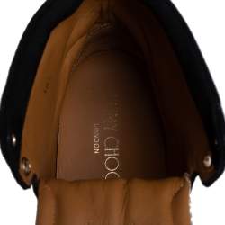 Pre Owned Jimmy Choo White/Black Suede And Snakeskin Embossed High Top Sneakers Size 38.5